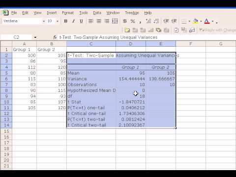how to perform t test in excel