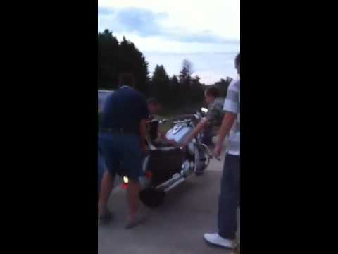 Pushing the motorcycle