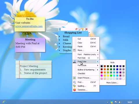 Changing Sticky notes fonts, color, skins & formatting text