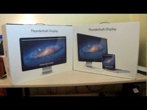 Macbook Pro with Thunderbolt - http://stuff-you-should-buy.blogspot.com - Watch two dual thunderbolt display monitors purchased from the Apple store, to the unboxing and connecting of them...