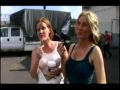 Rebecca Mader and Elizabeth Mitchell sharing a Twix bar after filming their fight scene in the LOST episode 