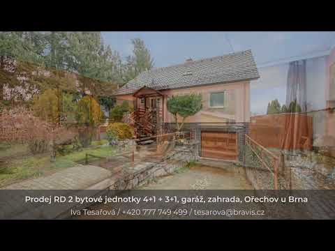 Video Prodej dvougeneračního domu 1x 4+1 + 1x 3+1, Ořechov, garáž, zahrada, parkování na pozemku, ul. Brně