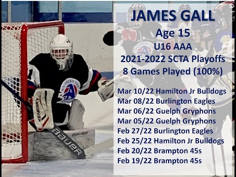 2022 Age 15 Playoffs U16 AAA James Gall 2006 Elite Goalie - Feb to Mar 2022 Highlights