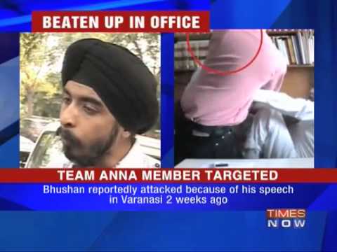prashant - Lawyer and activist Prashant Bhushan was today roughed and beaten up by three youths suspected to belong to a right-wing group, in his Supreme Court chamber ...