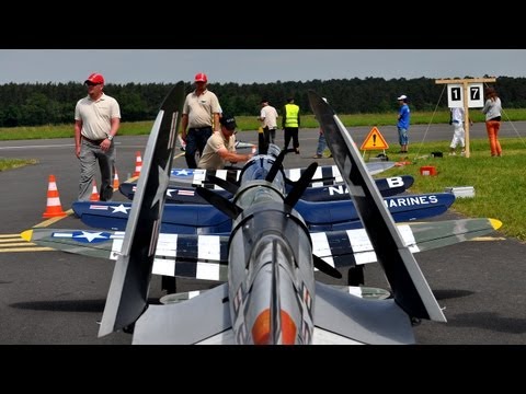 warbirds - Corsair F4U-F and P-47 Thunderbolt formation flight. Five pilots from three different countries flying together for the very first time at the AIRMEET 2012 i...