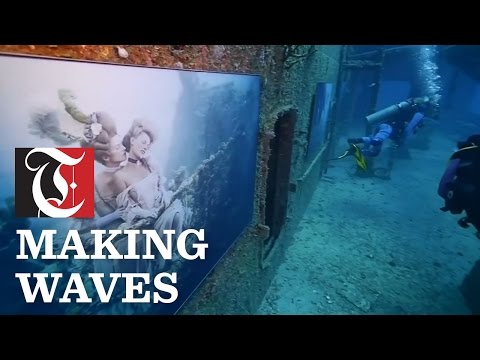 An art exhibition is set up on an artificial reef in the Florida Keys