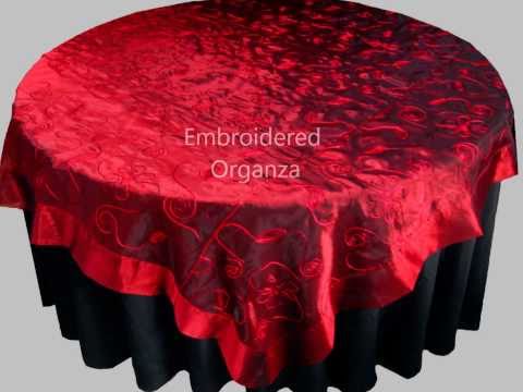 ORGANZA TABLECLOTHS - CRUSHED ORGANZA TABLE OVERLAYS / TOPPERS - EMBROIDERED ORGANZA FABRIC