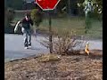 kid hitting stop sign