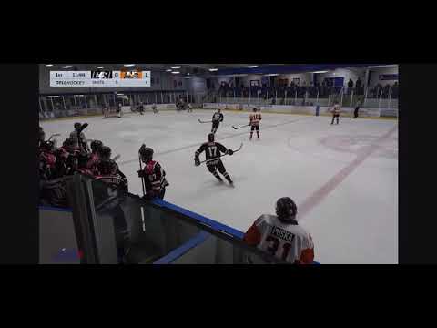 Liam (#6 White) rushes puck up the ice for a shot, then a makes a check  and chips the puck out of D Zone (Oct 19/24)