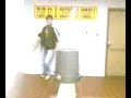 tall lanky dude kicks bitch trash can