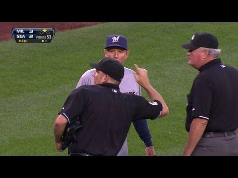 Roenicke - 8/9/13: Ron Roenicke gets ejected after the umpires call back a Brewers run in the top of the fourth inning on fan interference Check out http://MLB.com/vide...
