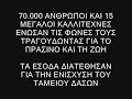 23/9/2008

?????? ???????? ??? ??????????? ?????? ??? ?? ??????????. ??? ?????????????? 70.000 ??????. ?? ????? ?????????? ??? ??? ???????? ??? ??????? ?????. ?? ??????????? ??? ???????????:

????? ??????? (haris alexiou)
??????? ??????? (giwrgos andreou)
???????? ?????????? (stamatis kraounakis)
????????? ??????????? (layrentis maxairitsas)
???????? ?????????? (dimitris mitropanos)
??????? ??????? (manwlis mitsias)
????? ???????????? (thanos mikroutsikos)
??????? ???????? (giwrgos ntalaras)
??????? ???????????????? (vasilis papakwnstantinou)
????? ????????????? (nikos portokaloglou)
???????? ??????????? (dionysis savopoulos)
??????? ?????? (mpampis stokas)
???????? ??????? (dionysis tsaknis)
????? ????????????? (eleni tsaligopoulou)
????? ?????????? (maria farantouri)