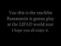 Rammstein tracklist for the LIFAD world tour