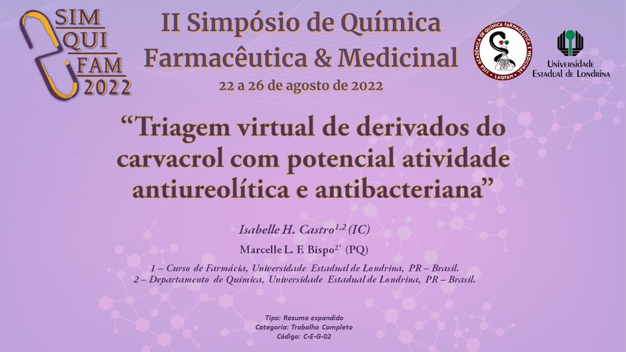 Triagem virtual de derivados do carvacrol com potencial atividade antiureolítica e antibacteriana