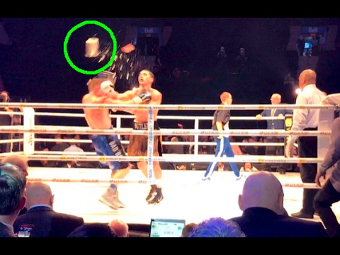 Boxer Takes Ice Bucket To The Head After TKO