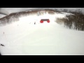 Samara goes over the bagjump in Hanazono Niseko Japan