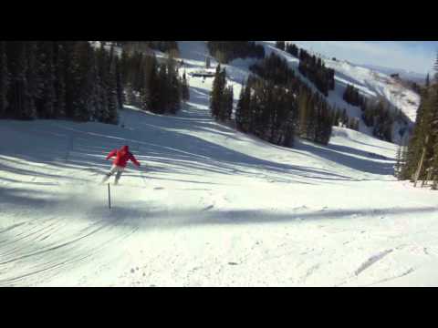 Skiing with fastest ski instructor Christian Messner on Aspen Mountain slalom training