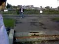 dan marsh on skateboard goin over sum ramp we made at skl