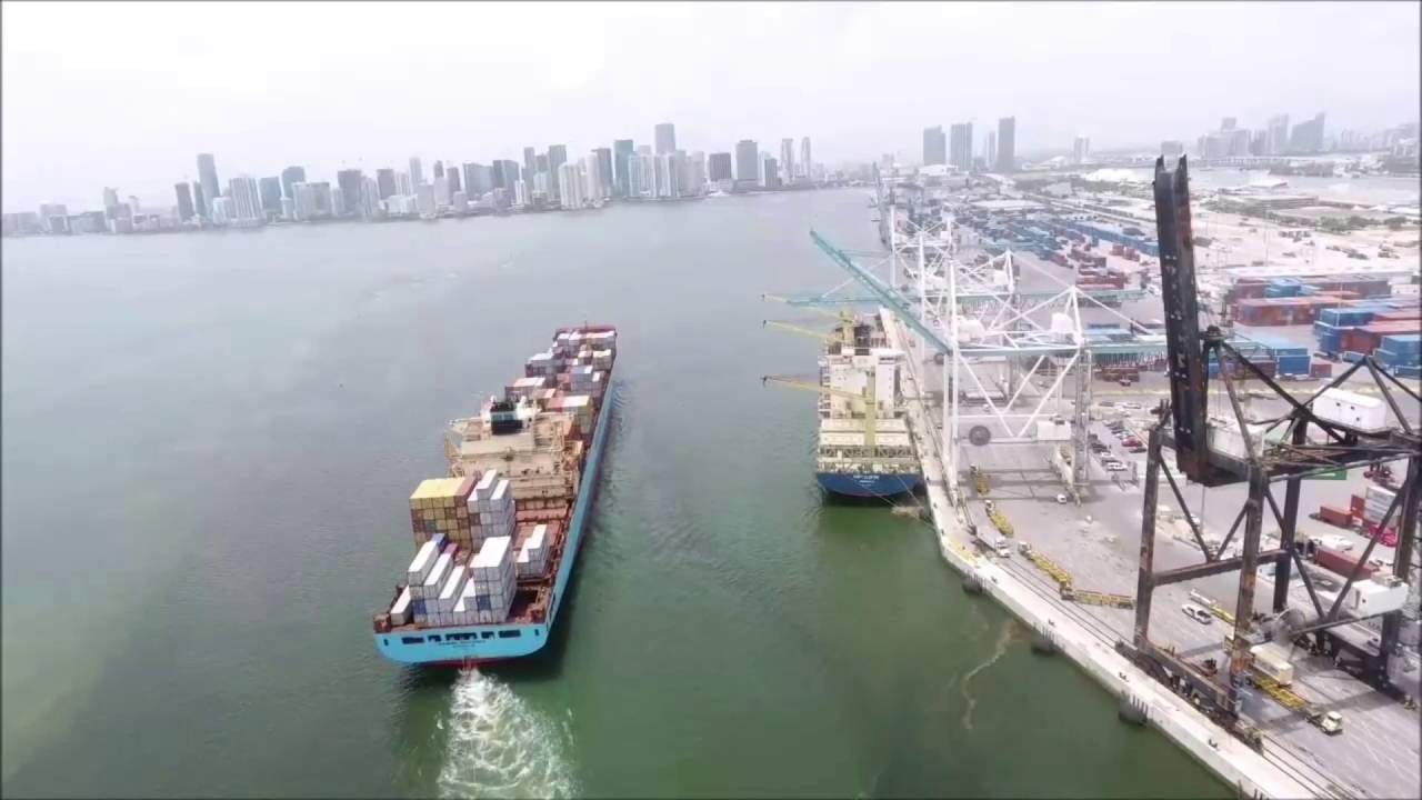 Miami Harbor Pilot Turning Large Container Vessel