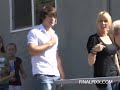 Justin Gaston heading to church with the Cyrus family