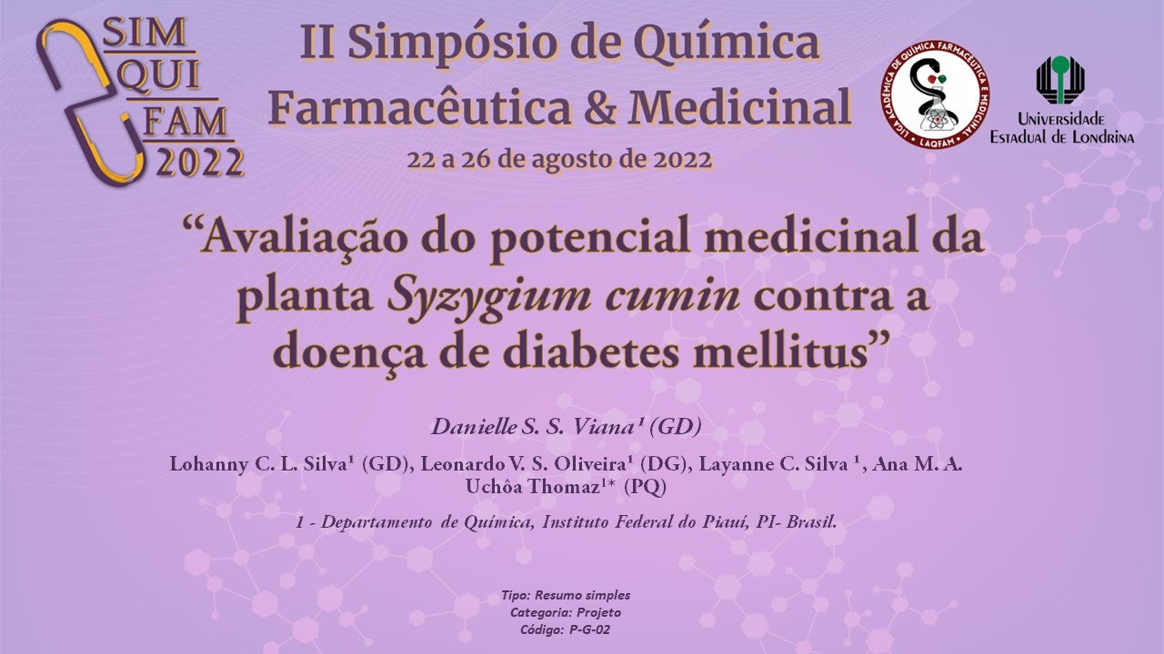 Avaliação do potencial medicinal da planta Syzygium cumin contra a doença de diabetes mellitus
