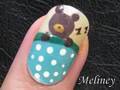Animal Nail Art Design - Sleeping Bear-UT (Beauty) Teddy Bear Tutorial for short nails Home Made DIY