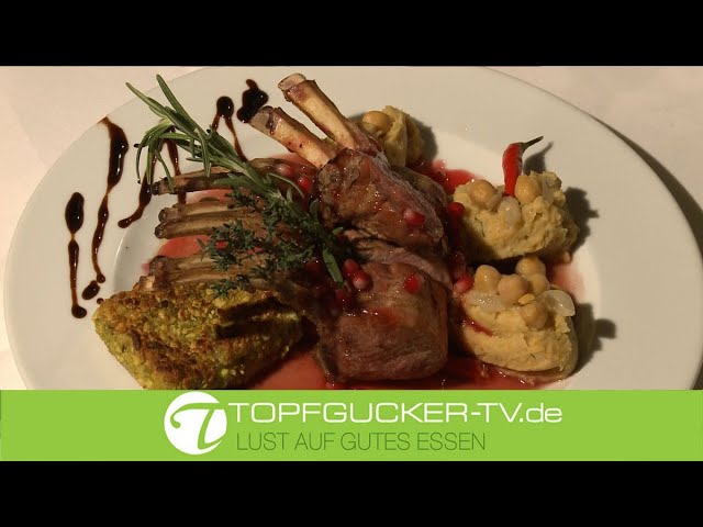 Lammkarree | Granatapfel-Chili Sauce | Schafskäse in Pistazienkruste | Kichererbsenpüree