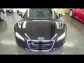 In thisvideo I give a full in depth tour of the 2009 Audi R8. I take viewers on a close look through the interior and exterior of this car while showing details, over viewing of features, and noting unique styling cues to the vehicle itself. I also show the engine and the details of it, start it up and see how it sounds under acceleration. A thorough tour/review of this car designed to give others a greater overall appreciation of the vehicle.