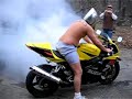GSXR suzuki burnout burn out motorcycle holeshot hole shot naked helmet armor drunk superbowl undies boxers stunt trick