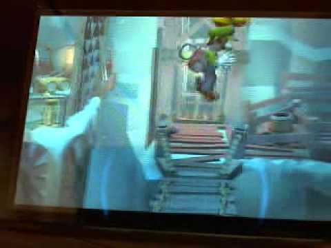 zip - This happened on D-1 Cold Case in the Airway room. When I used the zip line, Luigi reached out for Toad and somehow got himself stuck.