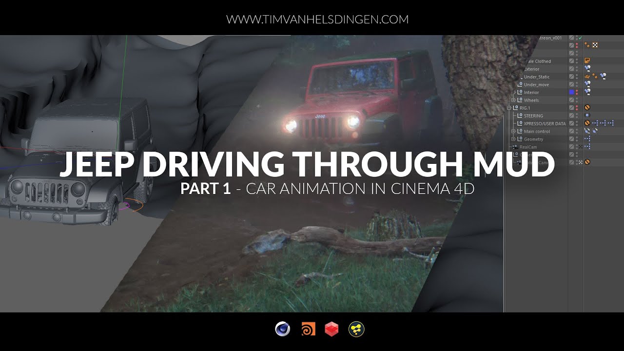 Jeep Driving Through Mud Tutorial - Part 01 - Car animation in Cinema 4D