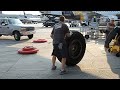 how to change a main tire on an airbus: wait for the ramp temperature to be in the high 90's (37c)and have a load of impatient passengers. then find 3 or 4 of your best friends, an 85 ton jack and a 10 foot long 
