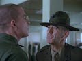 This is the first 6-7 min. of Full Metal Jacket, voiced over by Brandon Hardesty, edited together by me: Tobias Scavenius. 
I took the audio from Brandon Hardesty's re-enactment of Full Metal Jacket (Amazing re-enactment!) and edited it, so it looked as much as the original audio track from the movie, took some hours, but it was pretty fun :P

I added the 