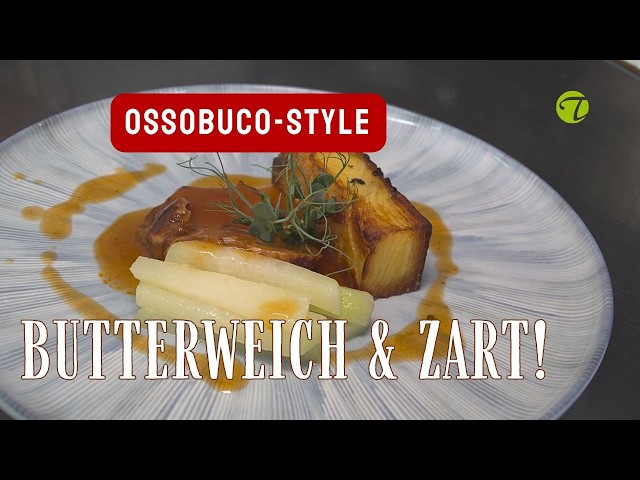 Zarter Kalbsbraten nach Ossobuco-Art & aromatische Bratensoße (glutenfrei) Zarter Kalbsbraten nach Ossobuco-Art & aromatische Bratensoße (glutenfrei)