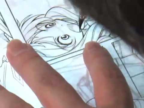 「漫画家が描く生原稿を接写した映像」のイメージ