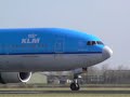Landing KLM Boeing 777-200 white nose schiphol polderbaan Landing KLM Boeing 777-200 white nose schiphol polderbaan