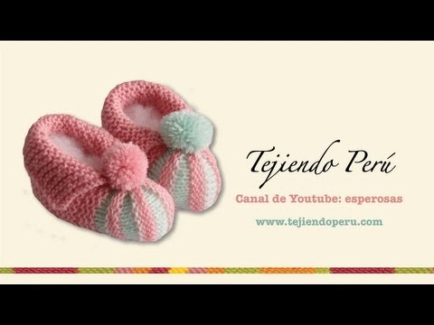 Zapatitos con punta de dos colores en dos agujas