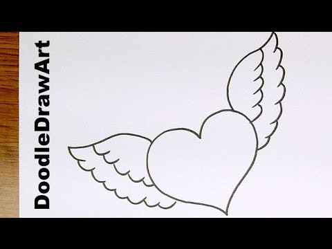 how to draw wings on a heart