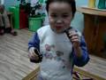 Mongolian kids eating chocolate