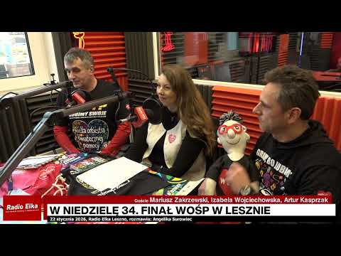 Zaproszenie na 34. Finał WOŚP w Lesznie :: Dziś w naszym studiu gramy razem z Wielką Orkiestrą Świątecznej Pomocy!Naszymi gośćmi będą Mariusz Zakrzewski, szef sztabu WOŚP w Lesznie, Izabela Wojciechowska z Urzędu Miasta Leszna oraz Artur Kasprzak, organizator 14. Biegu i Kijomarszu "Zagraj z Orkiestrą".Angelika Surowiec pyta o to, co będzie się działo podczas finału WOŚP w Lesznie - sprawdzimy zmiany w lokalizacji biegu, zaprosimy na atrakcje na rynku, licytacje, koncerty i wydarzenia rodzinne.Będzie konkretnie, energetycznie i z wielkimi sercami.Zostańcie z nami! Leszno gra do końca świata i jeden dzień dłużej!