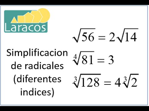 raíces con diferentes índices - Simplificar radicales. Se hace la simplificación del indice y se reescribe el numero dentro del radical.