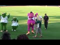 Don Cockroft kicks a pretend fieldgoal.
