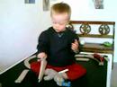 Lucas playing on train table 1-20-08