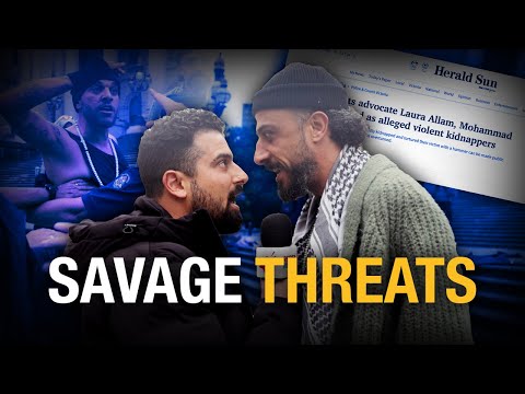 AUSTRALIA&colon; Rabid Palesitnian Muslim criminal threatens Jewish journalist outside Victorian Parliament building in Melbourne