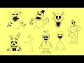 How to draw Five nights at Freddy's 3 FNAF characters - Springtrap, Foxy, Chica, Freddy