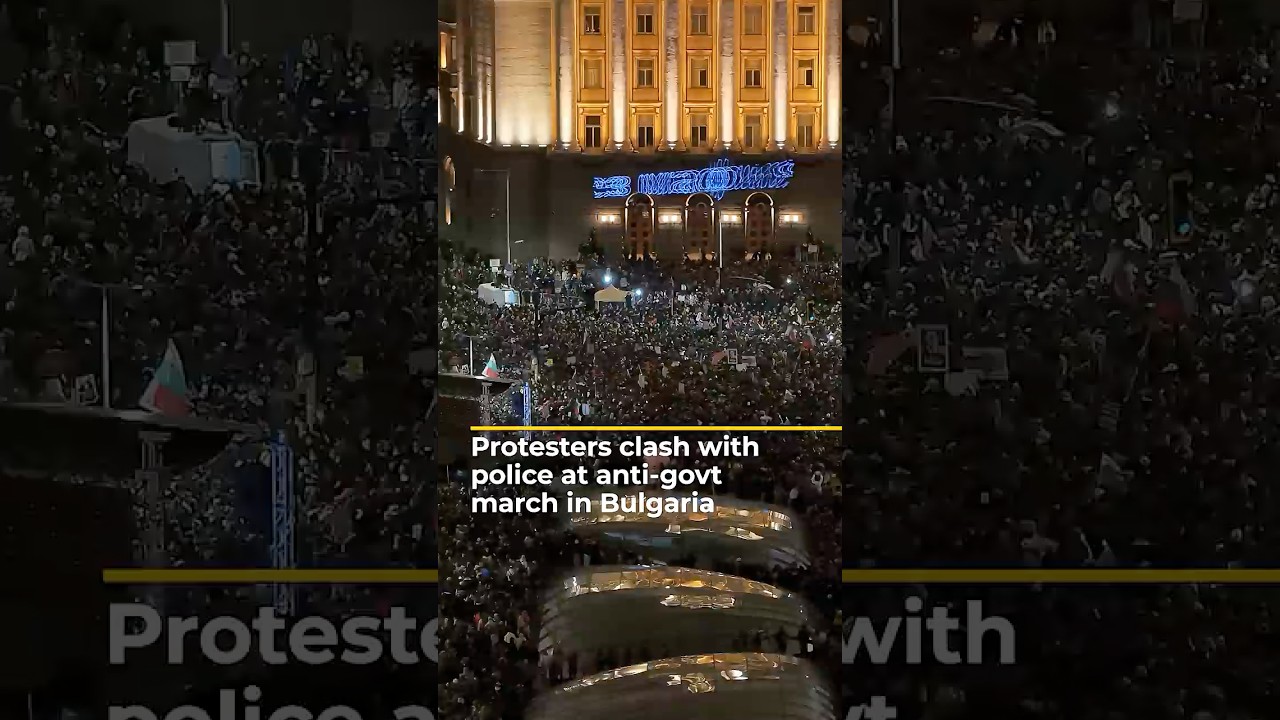 Protesters clash with police at anti-government march in Bulgaria | AJ #shorts