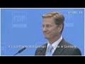In his first press conference after German Election day (sunday sept 27th 2009) Dr. Guido Westerwelle (FDP) refuses to take or answer a BBC correspodent's question in English. Westerwelle aims for becoming foreign secretary in the new German Government. This video was recorded by one of Germany's most popular and distinguished political magazines: www.spiegel.de (c) Spiegel Online The intension of this video is not bashing of politicians. I don't expect everyone to speak English perfectly (I ...