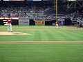 Padres Milton Bradley breaks bat over his knee after striking out vs Diamondbacks Brandon Webb.