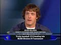 during the crazy baseball season trinity college had last year, head coach bill decker and team captain sean killeen got a chance to go on espn's first take and talk about the 37-0 season, before they traveled to the ncaa regionals.