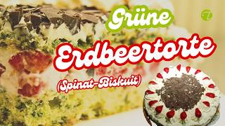 Erdbeer-Joghurt-Sahne Torte mit Spinat Bisquitteig | Backrezept